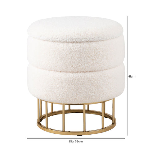 Ivory Boucle Storage Stool